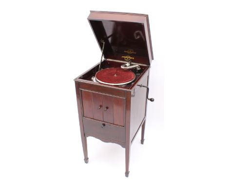 A 1920s-30s mahogany cabinet gramophone by Columbia - the 'Viva-tonal Grafonola' model, with a small collection of 78 records