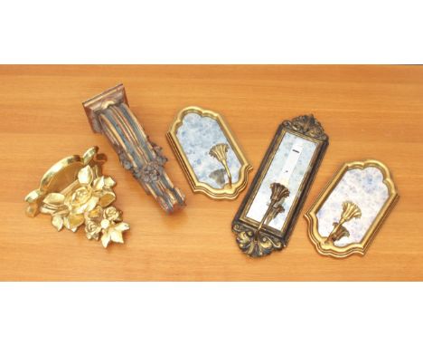 A pair of gilt antique style mirrored candle wall sconces - in the 18th century style, the single arm with foliate nozzle, 34