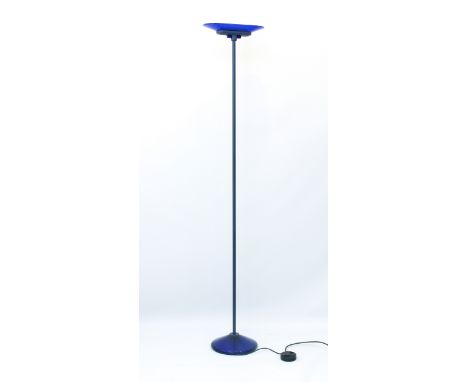 A retro vintage 1980s Jill floor lamp by Arteluce of Milan, Italy - model A380, 'Jill Terra', with blue glass base and shade 