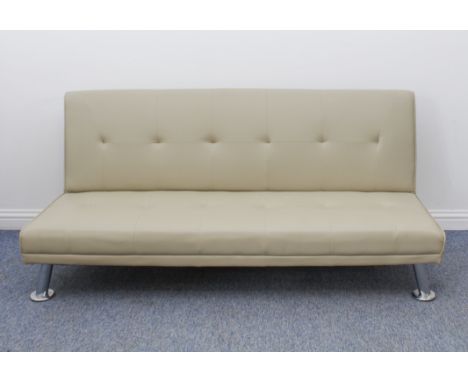 A modern buttoned faux-leather convertible sofa / daybed - raised on tubular chrome feet, 177 cm long, 82 cm high, 106 cm wid