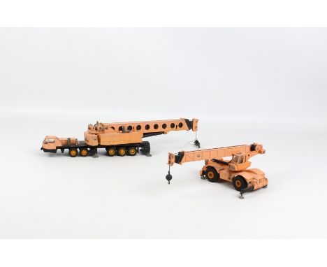 Two vintage NZG diecast construction vehicles - 1:55 scale, 1970-80s, comprising a no.152 Grove TM1500 Mobile Crane (lacks fr