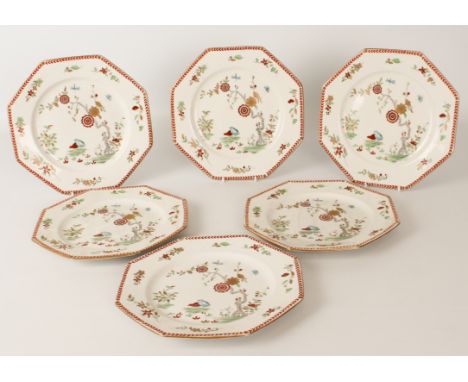 A set of six Adderleys 18th century 'Bow' Quail pattern octagonal plates - 1920s-30s reproductions of the 18th century origin