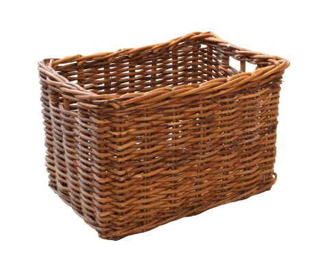A large vintage wicker log or laundry basket - rectangular. (LWH 88 x 60 x 58 cm)