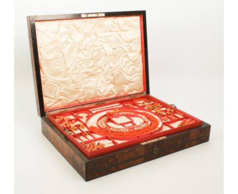 A collection of 19th century gold and coral jewellery - contained in a fine quality jewellery box by Sampson Mordan of London