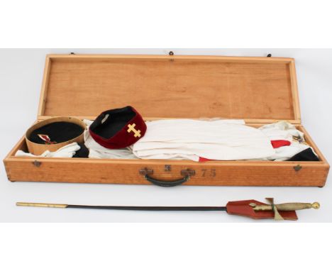 Order of St John and Knights Templar regalia contained in a wooden case and to include: 1. a C. Weeden & Sons Knights Templar