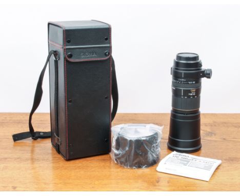 A Sigma 150-500mm f5-6.3 APO AF-MF zoom lens with Canon mount - with caps, hood and tripod foot, in VG condition, with case a