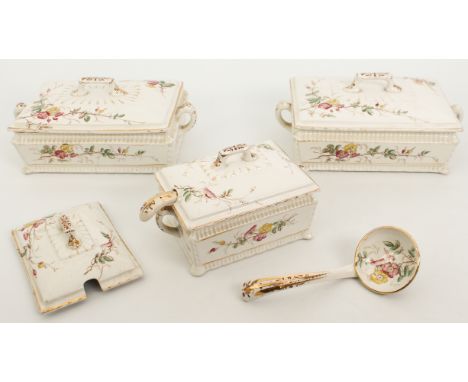 A pair of Victorian 'Briar' pattern china rectangular covered serving dishes - brown printed pattern mark to base, 25.5 cm lo