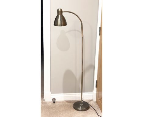 A brushed brass finished adjustable reading lamp - with anglepoise-style shade, 148 cm high; together with a modern adjustabl