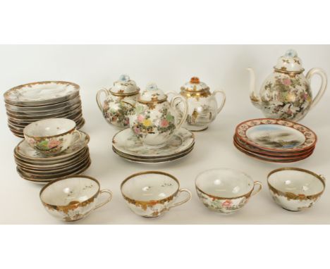 A Japanese Satsuma porcelain part tea and coffee service - early 20th century, eggshell style porcelain, comprising a coffee 