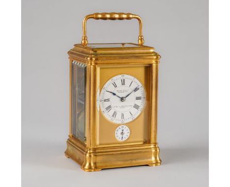 A FINE FRENCH GILT BRASS GRANDE SONNERIE STRIKING AND REPEATING GORGE CASED CARRIAGE CLOCKBy Henry Jacot, 31, rue de Montmore
