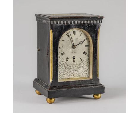 AN EARLY VICTORIAN EBONISED SMALL MANTEL TIMEPIECE WITH PLATFORM ESCAPEMENTBy De La Salle & Christie, Cannon St, London, circ