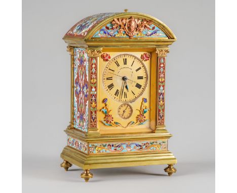 A FRENCH GILT BRASS AND CLOISONNÉ ENAMEL PETITE SONNERIE AND REPEATING MANTEL CLOCK FOR THE CHINESE MARKETRetailed by J. Ulma