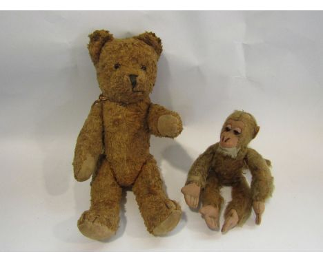 A vintage mohair bear and monkey