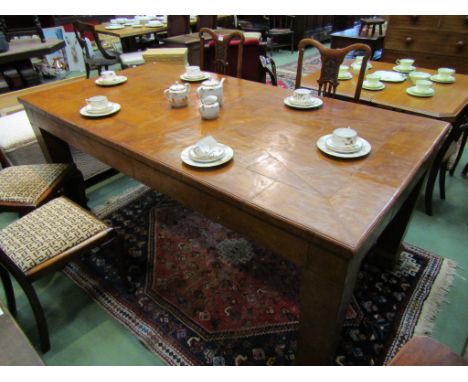 A burr walnut patch veneered dining table, 82cm high x 200cm x 100cm