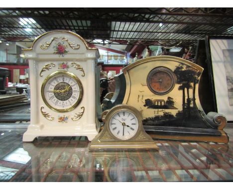 A Rapport mantel clock, Oriental ceramic mantel clock and Bencraft ceramic mantel clock (3)