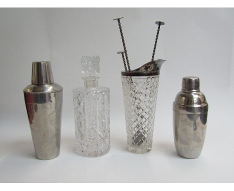 Crystal glass decanter, cocktail maker and plated cocktail shakers (4)
