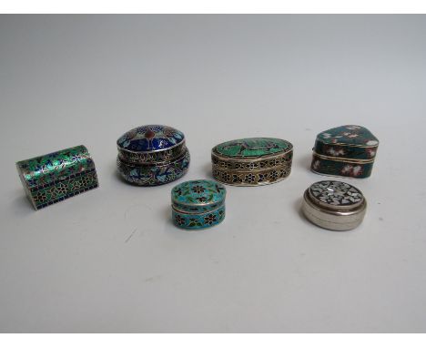 Six various Cloisonne trinket pots 4 marked 925