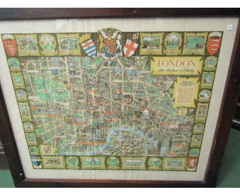 A framed and glazed print of London - "The Bastion of Liberty" published by Pictorial Maps Ltd., 67.5cm x 55cm