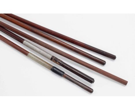 Interesting French violin bow stick indistinctly stamped G. ...á Lyon; also four other old interesting bow sticks (5)