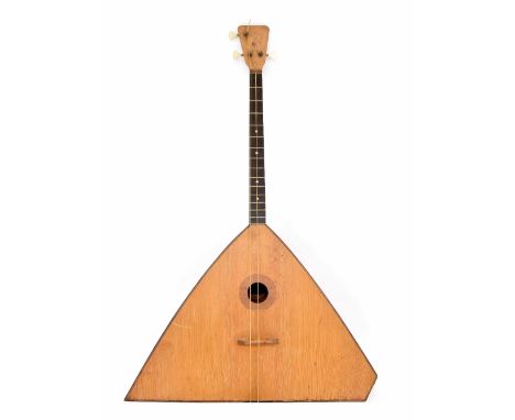 Bass balalaika, by Wilhelm Herwig, Markneukirchen, circa 1960, of standard triangular form with canted lower right corner, se