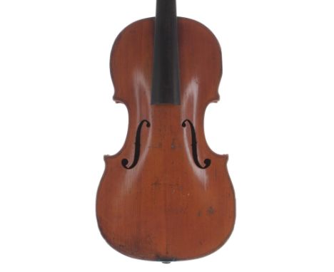 Old French violin by and branded Francois Perain below the button, the two piece back of faint fine/medium curl with similar 