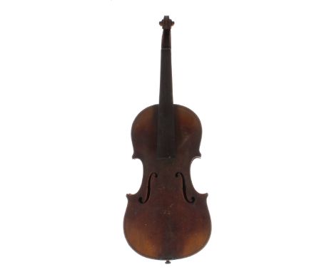 Late 19th century Mittenwald violin, 14 3/16", 36cm; also an early 20th century Saxon violin branded Hopf below the button, 1
