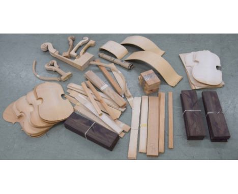 Good selection of stringed instrument makers wood, including ten violin fronts, three violin backs, two viola fronts, five vi