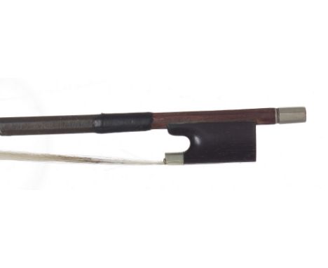 Nickel mounted violin bow indistinctly branded ...ELLT, 57gm