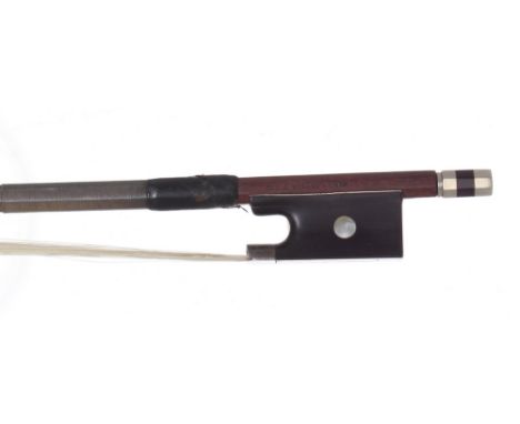 French bow by Claude Thomassin and stamped John &amp; Arthur Beare, the stick octagonal, the ebony frog inlaid with pearl eye