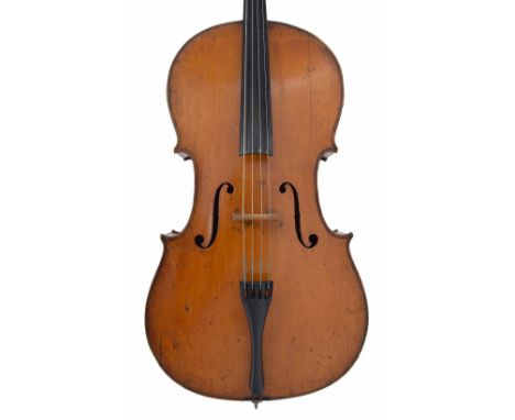 Good German violoncello circa 1900, unlabelled, the two piece back of fine/medium curl with similar wood to the sides and hea