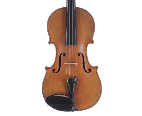 Interesting late 19th century violin, unlabelled, the two piece back of faint medium curl with similar wood to the sides, the