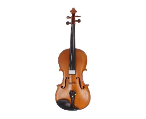 French violin labelled F. Breton, Brevete de S.M.G.... also stamped Breton on the button, 14 1/8", 35.90cm *This violin has a