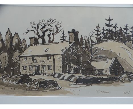 SIR KYFFIN WILLIAMS RA framed print - 'Ty Mawr', 36 x 42.5cms