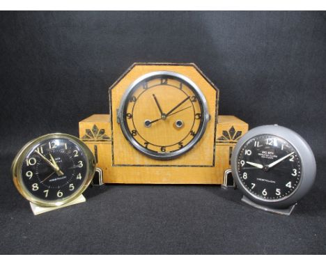 WESTCLOX BIG BEN REPEATER ALARM CLOCKS (2) and an Art Deco mantel clock, 23cms H, 31cms W, 11cms D