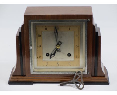 ART DECO STYLE MANTEL CLOCK by Armstrong of Manchester, 8 day, 20cms H, 27cms W, 10cms D