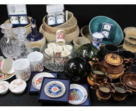 EARTHENWARE PLANTERS &amp; SIMILAR ITEMS, also copper lustre, cut glass and Royal Worcester commemorative plates, ETC