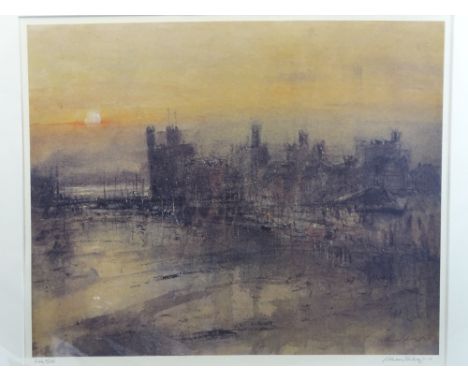 WILLIAM SELWYN limited edition print 266/500 - sun over Caernarfon, signed in full, 47 x 51cms