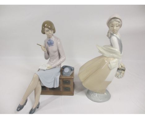 NAO FIGURINES (2) - Girl with a basket and a lady sat near a telephone, 24cms H the tallest