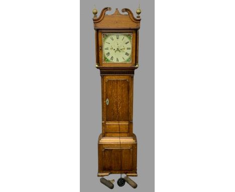 ROBERT WILLIAMS CIRCA 1840 OAK LONGCASE CLOCK, signed 14in square dial with painted spandrels set with Roman numerals, subsid