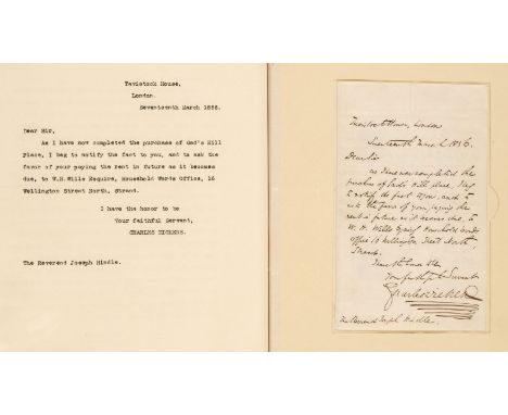 Dickens (Charles, 1812-1870). Charles Dickens and Gad's Hill Place. [Autograph] Correspondence between Charles Dickens, The R