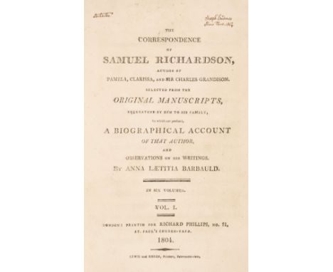 Richardson (Samuel). The Correspondence of Samuel Richardson, author of Pamela, Clarissa, and Sir Charles Grandison. Selected