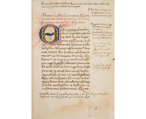 Cicero (Marcus Tullius). Rhetorica Nova, Italy, 1st November 1491 [finit feliciter K[a]l Nove[m]brib[u]s 1490], manuscript on
