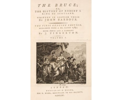 Barbour (John). The Bruce, or, The History of Robert I, King of Scotland, 3 volumes, London: H. Hughs, 1790, title page vigne