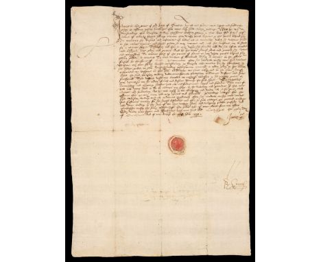 * James VI and I, King of Scotland (1567-1625) and of England (1603-1625). Document Signed, ‘James R.’, as King of Scotland, 