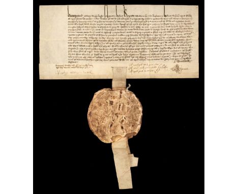 * Henry VIII. Great Seal of Henry VIII attached to a Letters Patent, Westminster, 18 May 1545, Latin manuscript on vellum, gr