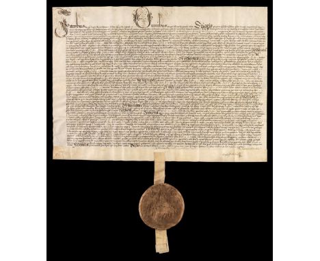 * James I. The Great Seal of King James VI of Scotland and I of England, appended to a vellum document, 22 May 1604, Latin ma