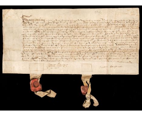 * Ferrers (George, c. 1500-1579), courtier and writer. Document Signed, 'George Ferrers', 1 April 1562, Latin manuscript deed