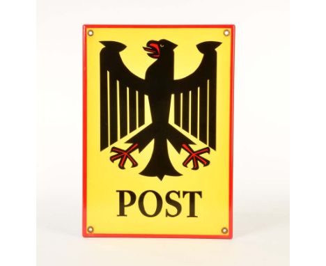 Emailleschild "Post", 29x42 cm, 50/60er Jahre, abgekantet, Z 1-, Enamel Sign "Post", from the 50/60s, folded, C 1-