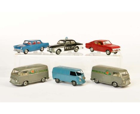 Tekno, Gama, 6x PKW Kombi, 1:43, Druckguss, min. LM, Z 2/2-, Tekno, Gama, 6x Estate Car, 1:43, diecast, min. paint d., C 2/2-