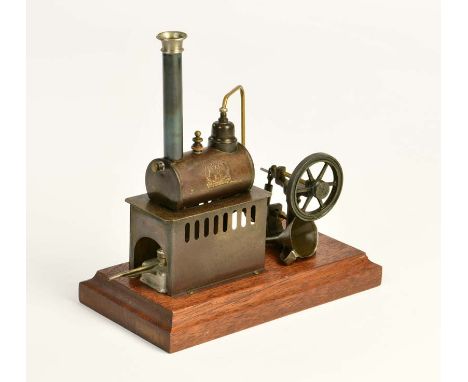Plank, Dampfmaschine auf Holzsockel, Germany VK, 24 cm, Blech, mit Brenner, teilw. poliert, bitte besichtigen, Plank, Steam E